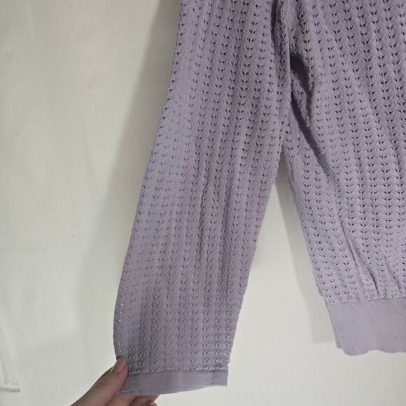 Vintage Tracy M. Lavender Lilac Ruffle Collar Cardigan Pointelle Knit Sweater L - Picture 5 of 8